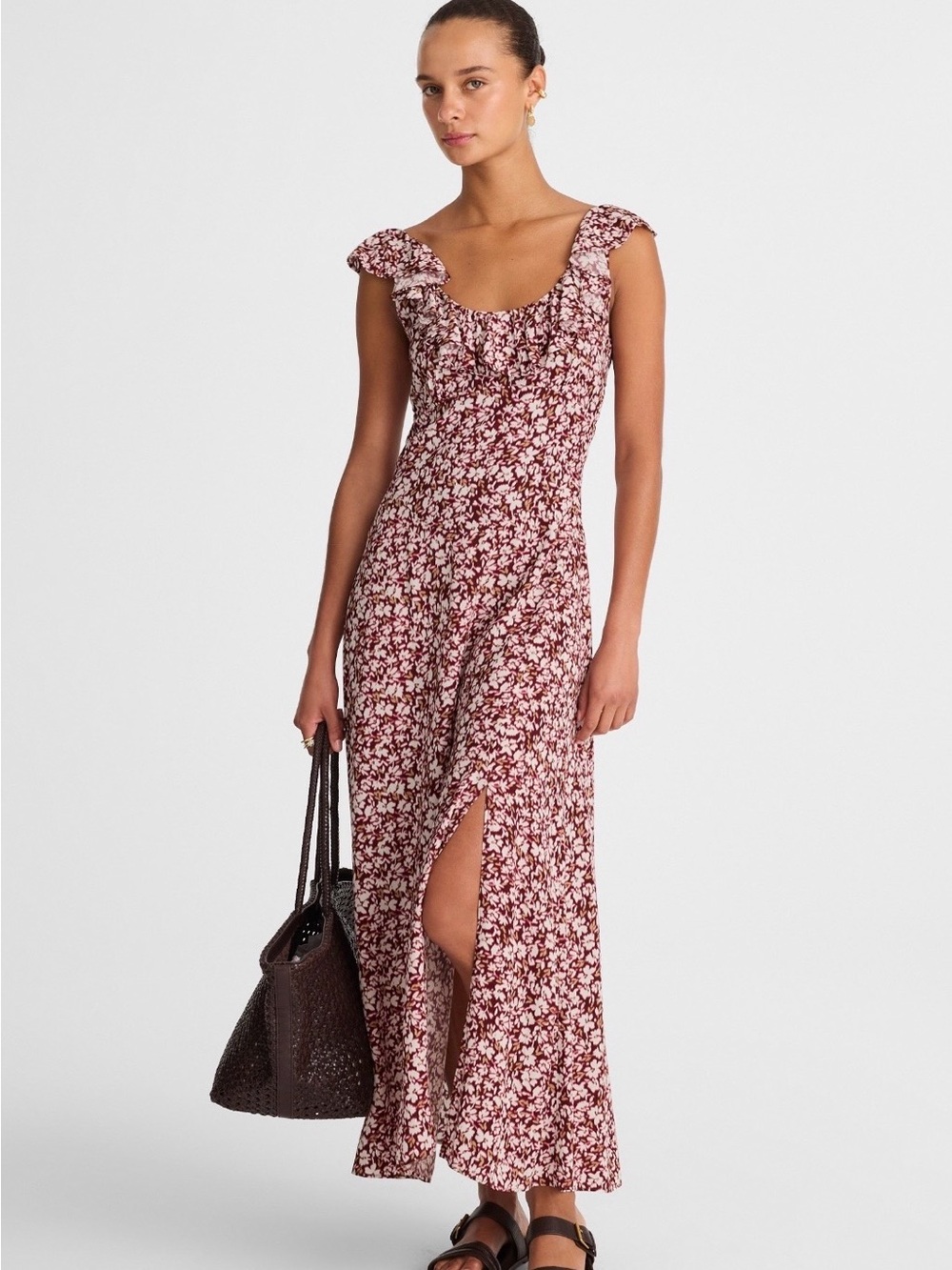 Madewell Burgundy Floral Scoop-Neck Maxi Dress